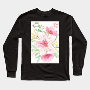 Happy Birthday Watercolor Bouquet | Watercolor Greeting Card Long Sleeve T-Shirt